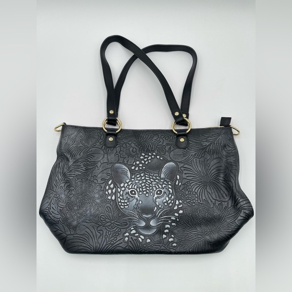 Anuschka Tooled Leather Crossbody Bag Adjustable Strap Cleopatra's Leopard Tote - Picture 8 of 15